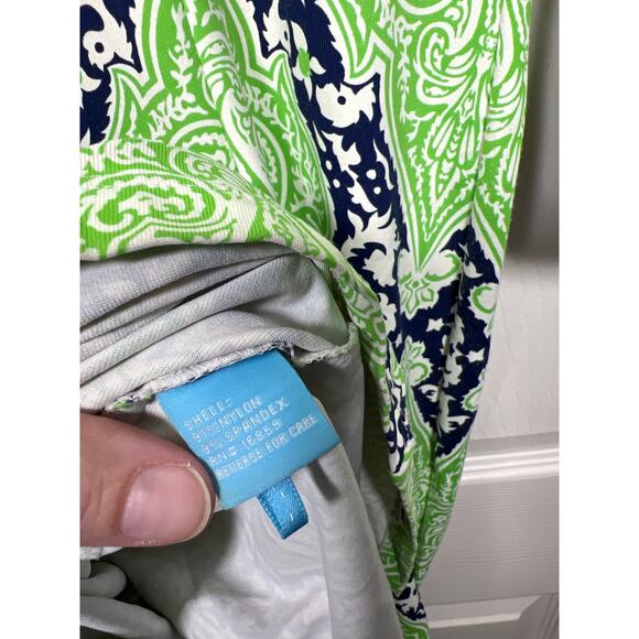 J. McLaughlin Green Blue Damask Boatneck Catalina Cloth Sheath Mari Dress Small - Picture 6 of 8